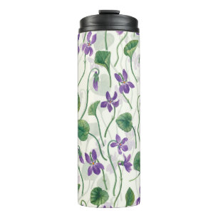 Watercolor violets on off white thermal tumbler