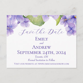 Watercolor Violets Save the Date Wedding Invitation Postcard