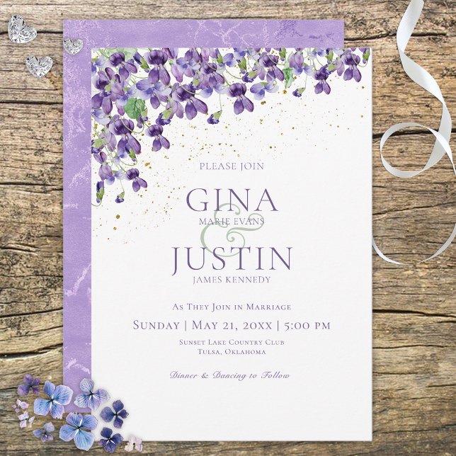 Watercolor Violets Wedding Invitation (Creator Uploaded)