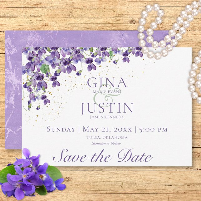 Watercolor Violets Wedding Save The Date (Watercolor Violets Wedding Save The Date)