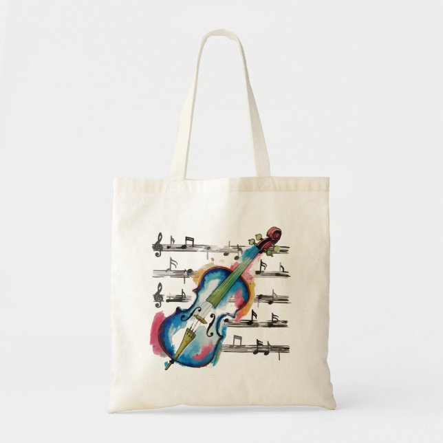 watercolor violin tote bag (Front)