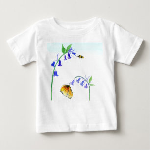 Watercolor Virginia Bluebells With Butterfly Baby T-Shirt