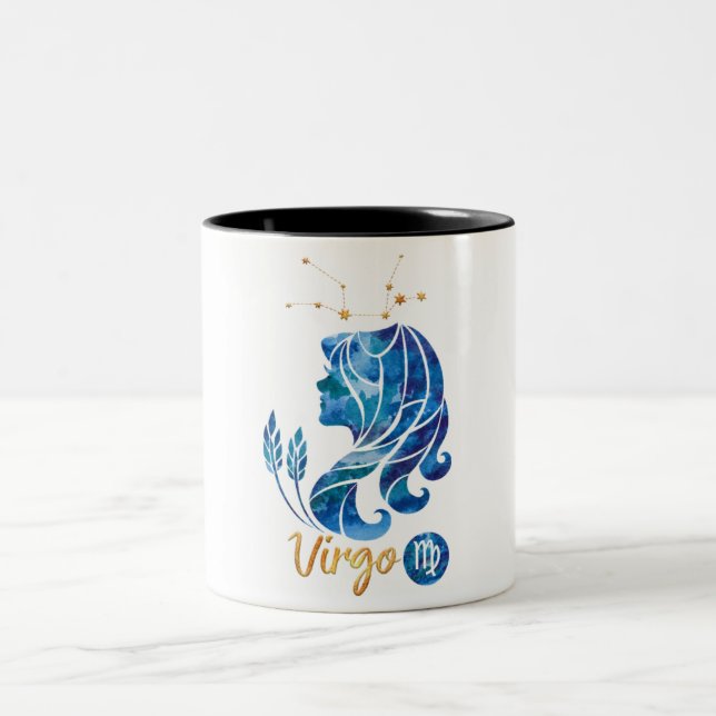 Watercolor Virgo Zodiac Sign/Astrology  Two-Tone Coffee Mug (Center)