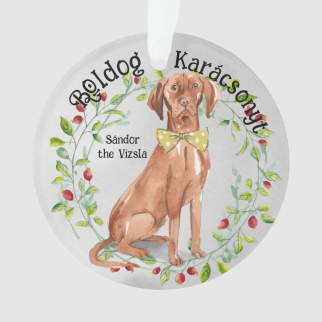 Watercolor Vizsla Boldog Karácsonyt  Ornament (Front)