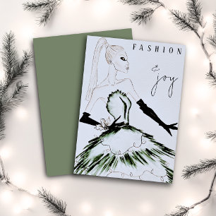 Watercolor Vogue Fashion Model Christmas Holiday Card