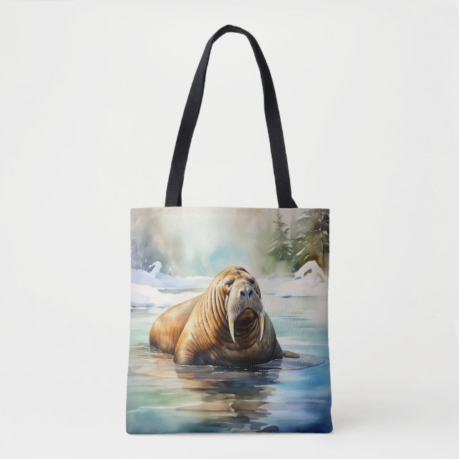 Watercolor Walrus Arctic Tote Bag (Front)