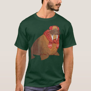 Watercolor Walrus Santa Christmas Tree Lights Xmas T-Shirt