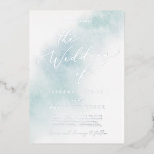 Watercolor Wash Blue and Silver Foil Wedding