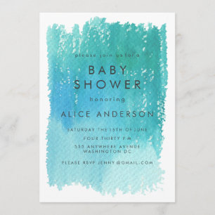 Watercolor Wash Blue Baby Shower Invite