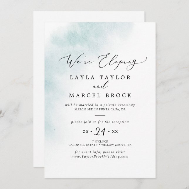 Watercolor Wash | Blue Elopement Reception Invitation (Front/Back)