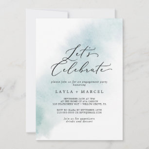 Watercolor Wash   Blue Let's Celebrate Invitation