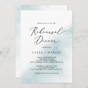 Watercolor Wash Blue Rehearsal Dinner Invitation