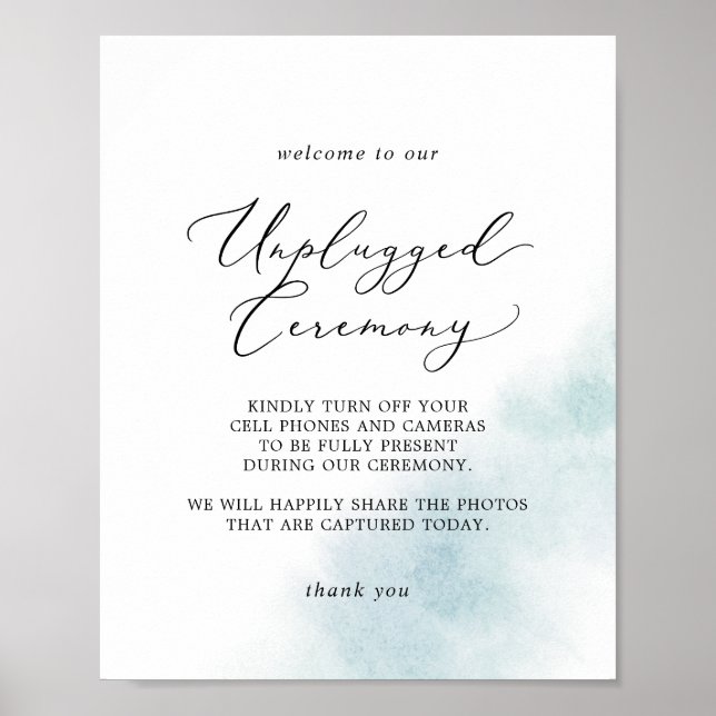 Watercolor Wash | Blue Unplugged Ceremony Sign (Front)