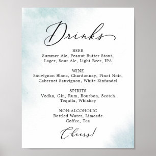 Watercolor Wash   Blue Wedding Drink Menu Sign