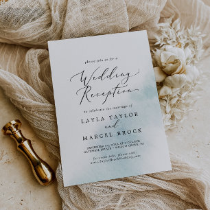 Watercolor Wash   Blue Wedding Reception Invitation