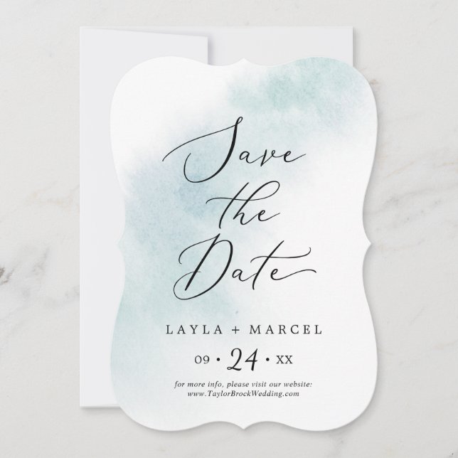 Watercolor Wash | Blue Wedding Save The Date (Front)