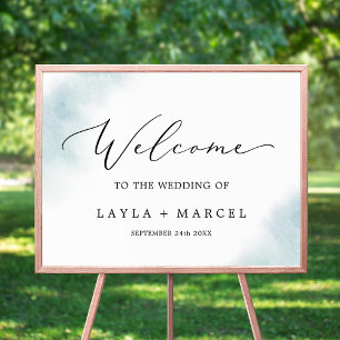Watercolor Wash Blue Wedding Welcome Poster
