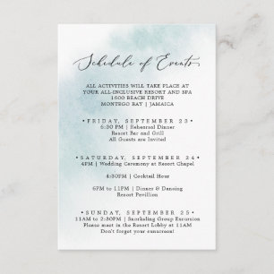 Watercolor Wash   Blue Weekend Schedule of Events Enclosure Card