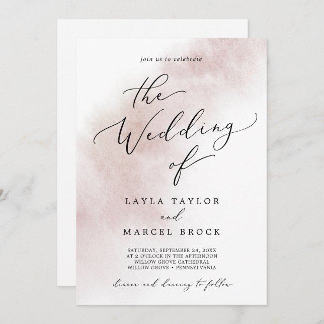 Watercolor Wash | Blush All In One Wedding Invitation (Front/Back)