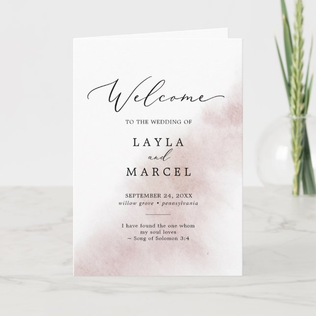 Watercolor Wash | Blush Folded Wedding Program (Front)