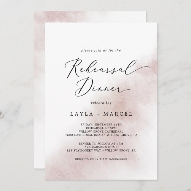 Watercolor Wash | Blush Rehearsal Dinner Invitation (Front/Back)
