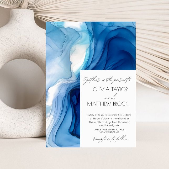  Watercolor Wash | Elegant Blue Wedding  Invitation (Creator Uploaded)