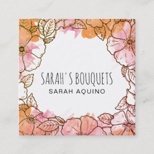 Watercolor Wash Floral Drawing Floral Arranger Square Business Card