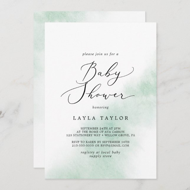 Watercolor Wash | Green Baby Shower Invitation (Front/Back)