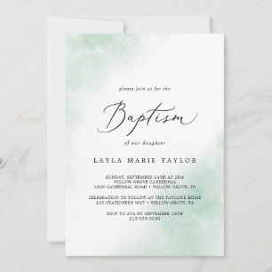 Watercolor Wash   Green Baptism Invitation