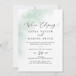 Watercolor Wash   Green Elopement Reception Invitation
