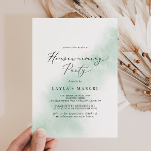 Watercolor Wash   Green Housewarming Party Invitation