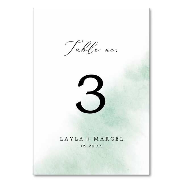Watercolor Wash | Green Table Number (Front)