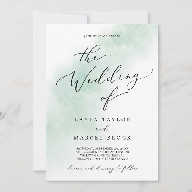 Watercolor Wash | Green The Wedding Of Invitation (Front)