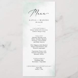 Watercolor Wash   Green Wedding Dinner Menu