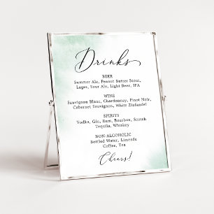 Watercolor Wash Green Wedding Drink Menu Sign