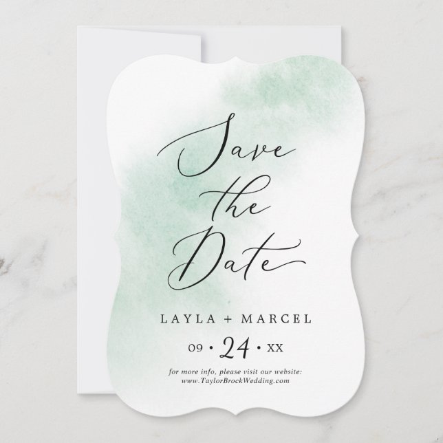Watercolor Wash | Green Wedding Save The Date (Front)