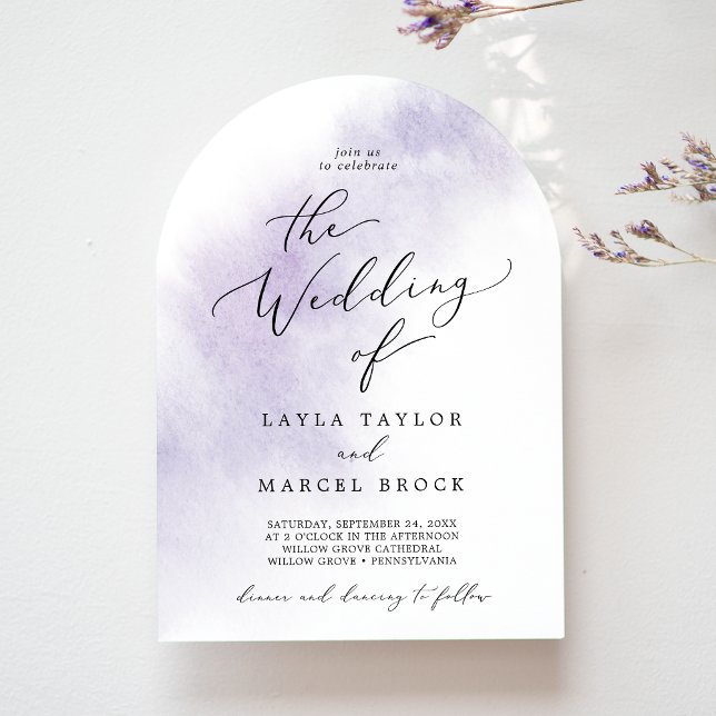 Watercolor Wash Purple Elegant Boho Arch Wedding Invitation (Watercolor Wash Purple Elegant Boho Arch Wedding Invitation)