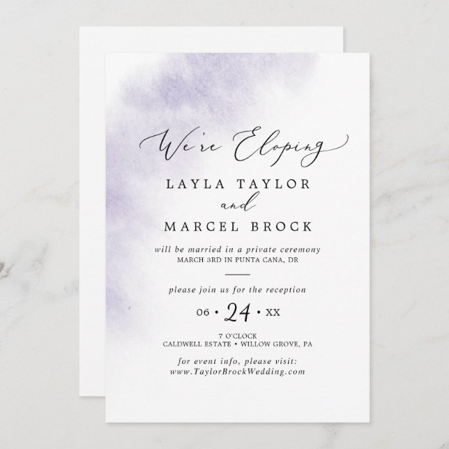 Watercolor Wash | Purple Elopement Reception Invitation (Front/Back)