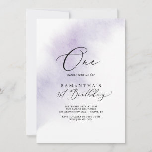 Watercolor Wash   Purple First Birthday Party Invitation