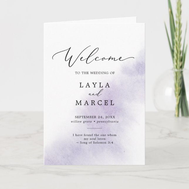 Watercolor Wash | Purple Folded Wedding Program (Front)