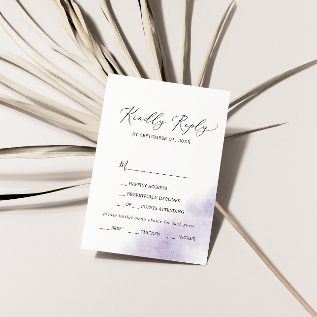Watercolor Wash | Purple Menu Choice RSVP Card (Creator Uploaded)