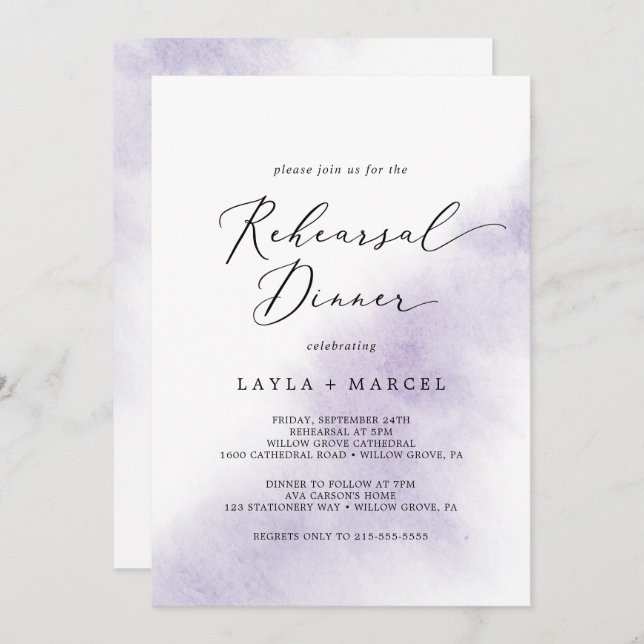 Watercolor Wash | Purple Rehearsal Dinner Invitation (Front/Back)