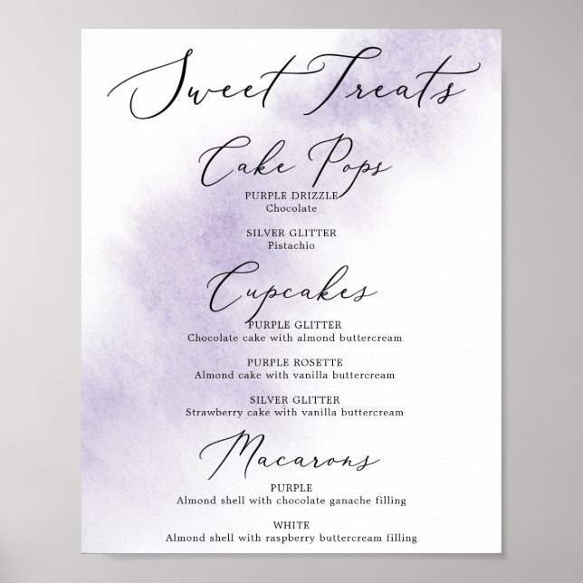 Watercolor Wash | Purple Sweet Treats Sign (Front)