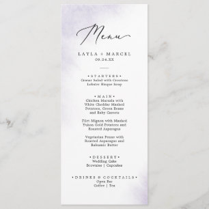 Watercolor Wash   Purple Wedding Dinner Menu
