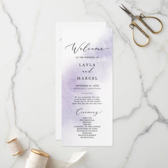 Watercolor Wash | Purple Wedding Program (Front/Back In Situ)