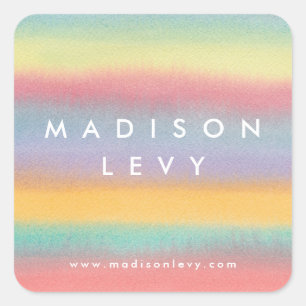 Watercolor Wash Stripes Custom Name Printed Square Sticker