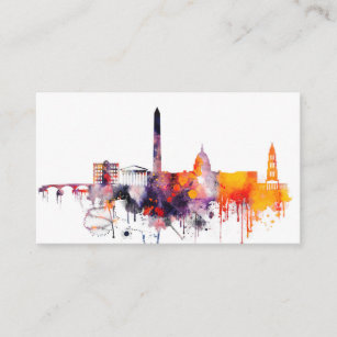 Watercolor Washington DC Skyline Business Card