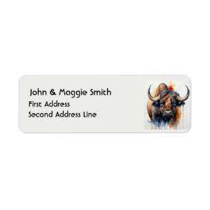 Watercolor Water Buffalo  Wildlife Animal Art Return Address Label