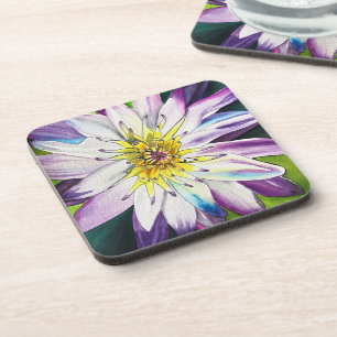 Watercolor water lilies fine art coaster