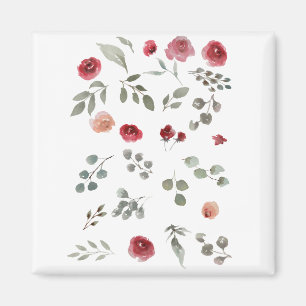 Watercolor Watercolor Roses Green Leaves Leaves Magnet